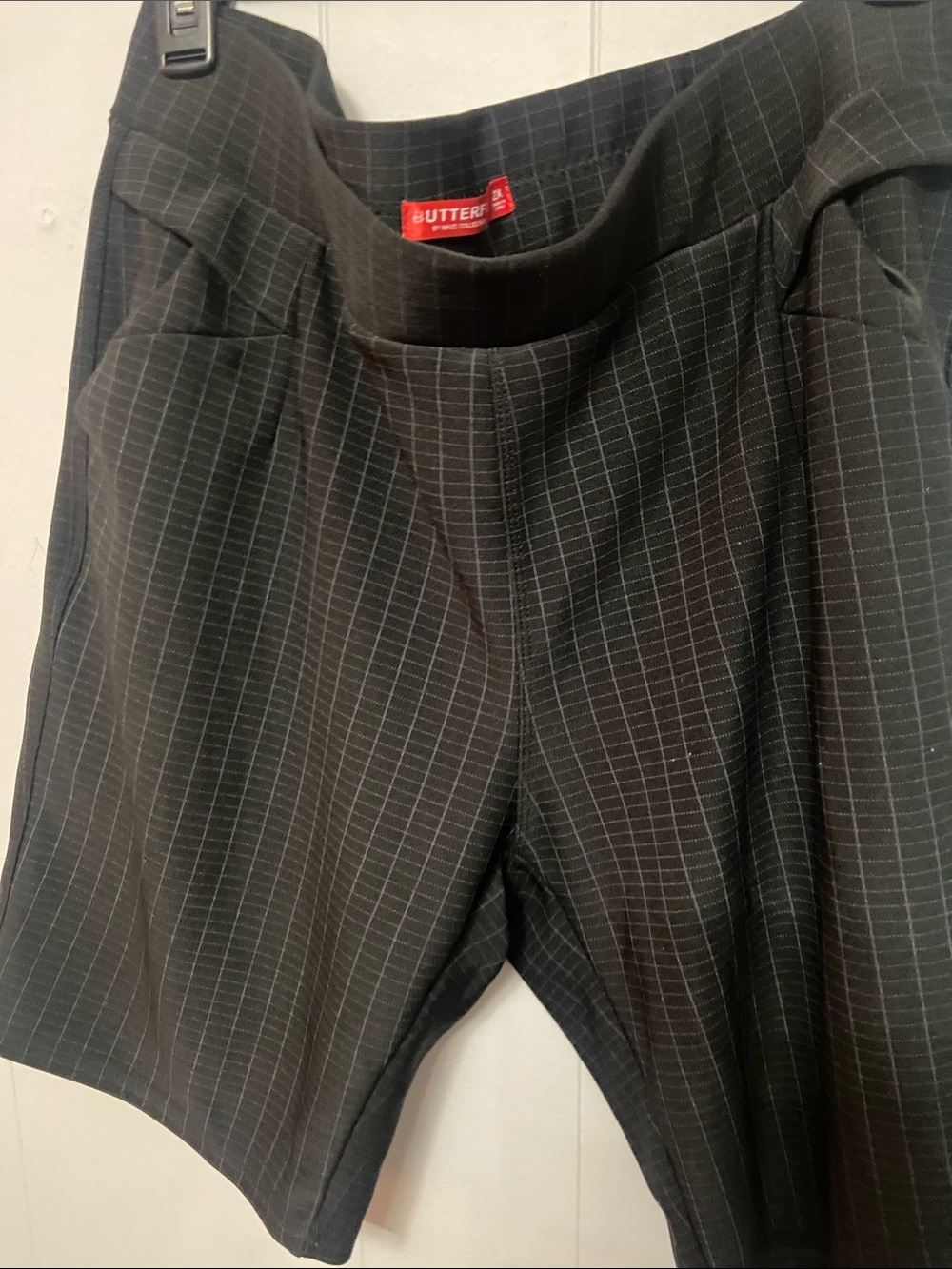 Butterfly Plaid High-Waist Dress Shorts - Black with Gray Pinstripes